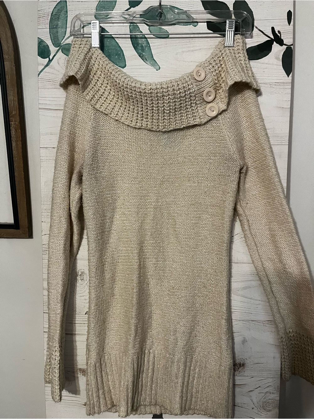 Macy's Beige/Cream Off-Shoulder Button Knit Sweater